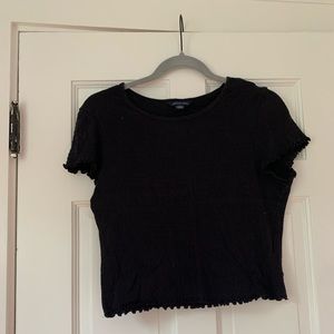 Black Tee with Ruffled Edges, American Eagle, Size Medium